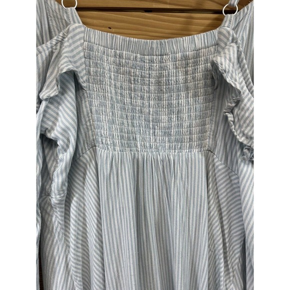 Torrid Dress 1X Light Blue White Stripe Off Shoulder Ruffle Sleeve Festival B84 - Picture 11 of 16